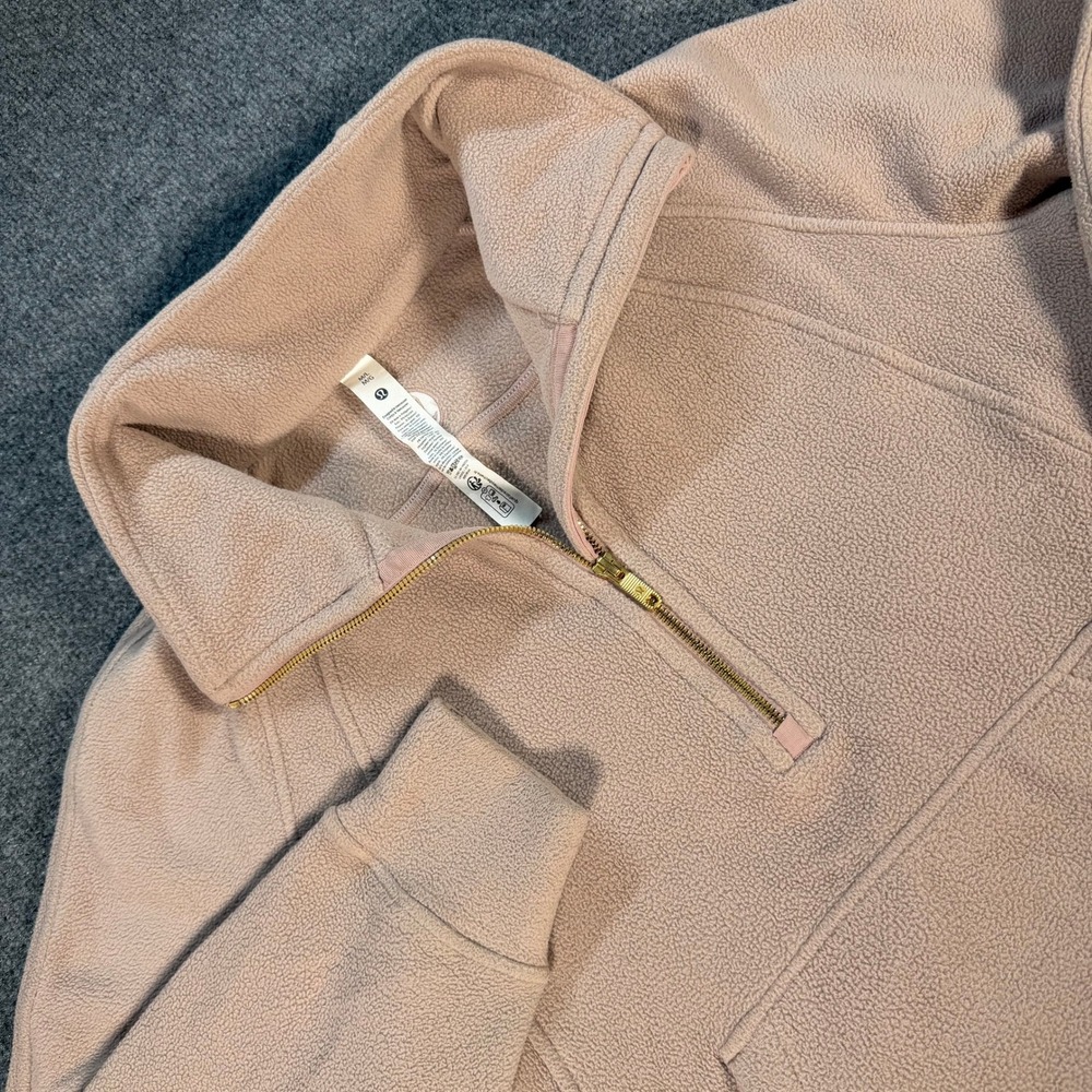 Lululemon Scuba Oversized Half Zip Fleece Pink Pullover M/L Gold Zip #4698